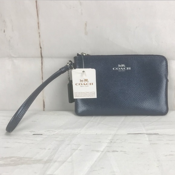 Coach Women's Wristlet Purse Leather Zipper Blue - Picture 2 of 8